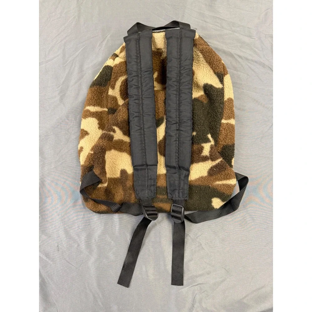 Vintage Fieldline Camo Fleece Backpack Made in USA Brown Green Woodland Gorpcore